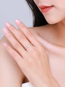 Nhẫn cưới bằng bạc trang trí bằng đá khối Zirconia - Bạc - Xem 2