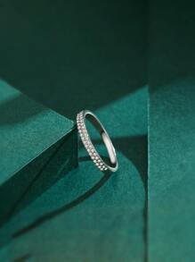 Nhẫn cưới bằng bạc trang trí bằng đá khối Zirconia - Bạc - Xem 5