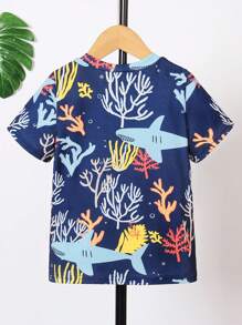 Toddler Boys Coral Print Tee - Navy Blue - View 2
