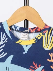 Toddler Boys Coral Print Tee - Navy Blue - View 4