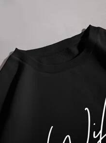 SHEIN EZwear Letter Graphic Thermal Lined Sweatshirt - Black - View 4