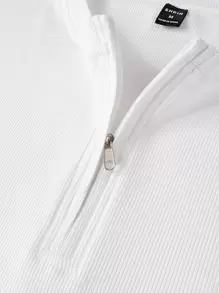 Manfinity Hypemode Loose Fit Men's Half Zip Drop Shoulder T-Shirt - White - View 3