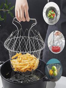 1pc Stainless Steel Fry Basket, Modernist Multifunctional Deep Fryer Basket For Kitchen - Silver - View 2
