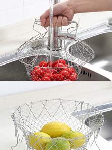 1pc Stainless Steel Fry Basket, Modernist Multifunctional Deep Fryer Basket For Kitchen - Silver - View 3