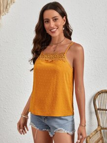 SHEIN LUNE Áo khoác và áo lót dành cho xe tăng nữ Tương phản ren màu trơn Giải trí - Màu Mù tạt vàng - Xem 3