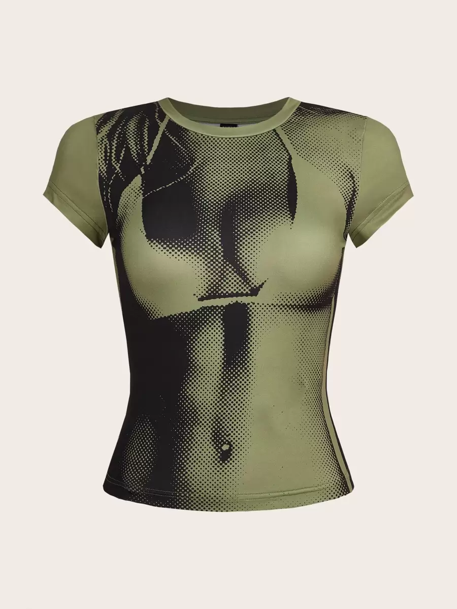 SHEIN ICON Body Heat Map Print Summer Tee - Army Green - View 1