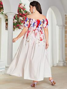 Modelyn Plus Floral Print Off Shoulder Dress - Multicolor - View 2