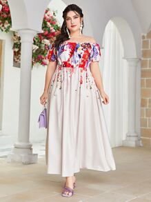 Modelyn Plus Floral Print Off Shoulder Dress - Multicolor - View 4