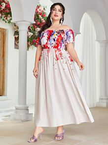 Modelyn Plus Floral Print Off Shoulder Dress - Multicolor - View 5