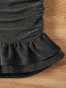 SHEIN 女孩褶邊荷葉邊金屬亮絲半身裙