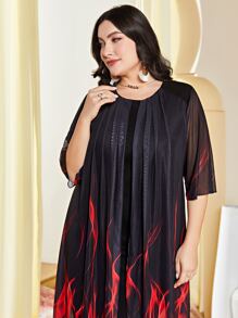 Mulvari Plus Fire Print Asymmetrical Hem Dress - Black - View 4