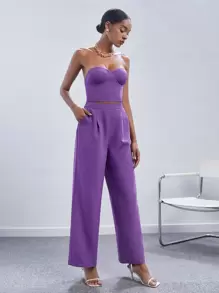 Maija Solid Tube Top & Wide Leg Trousers - Purple - View 3