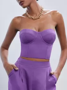 Maija Solid Tube Top & Wide Leg Trousers - Purple - View 4