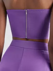 Maija Solid Tube Top & Wide Leg Trousers - Purple - View 6