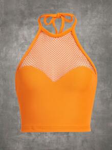 ROMWE PUNK Top halter de malla - Naranja - Ver 2