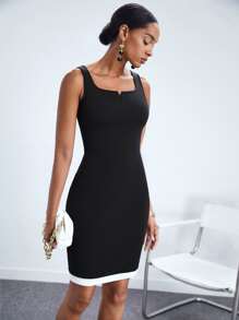 BizChic 缺口領拼接邊緊身洋裝工作服 - 黑色 - 查看 2