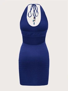 SHEIN ICON Tie Backless Halter Neck Bodycon Dress - Royal Blue - View 2