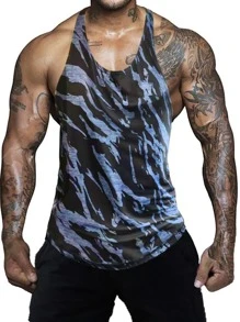 Manfinity Sport Corelite 男士全身印花工字背心 运动背心 健身上衣 健身上衣 透气 - 彩色 - 查看 1