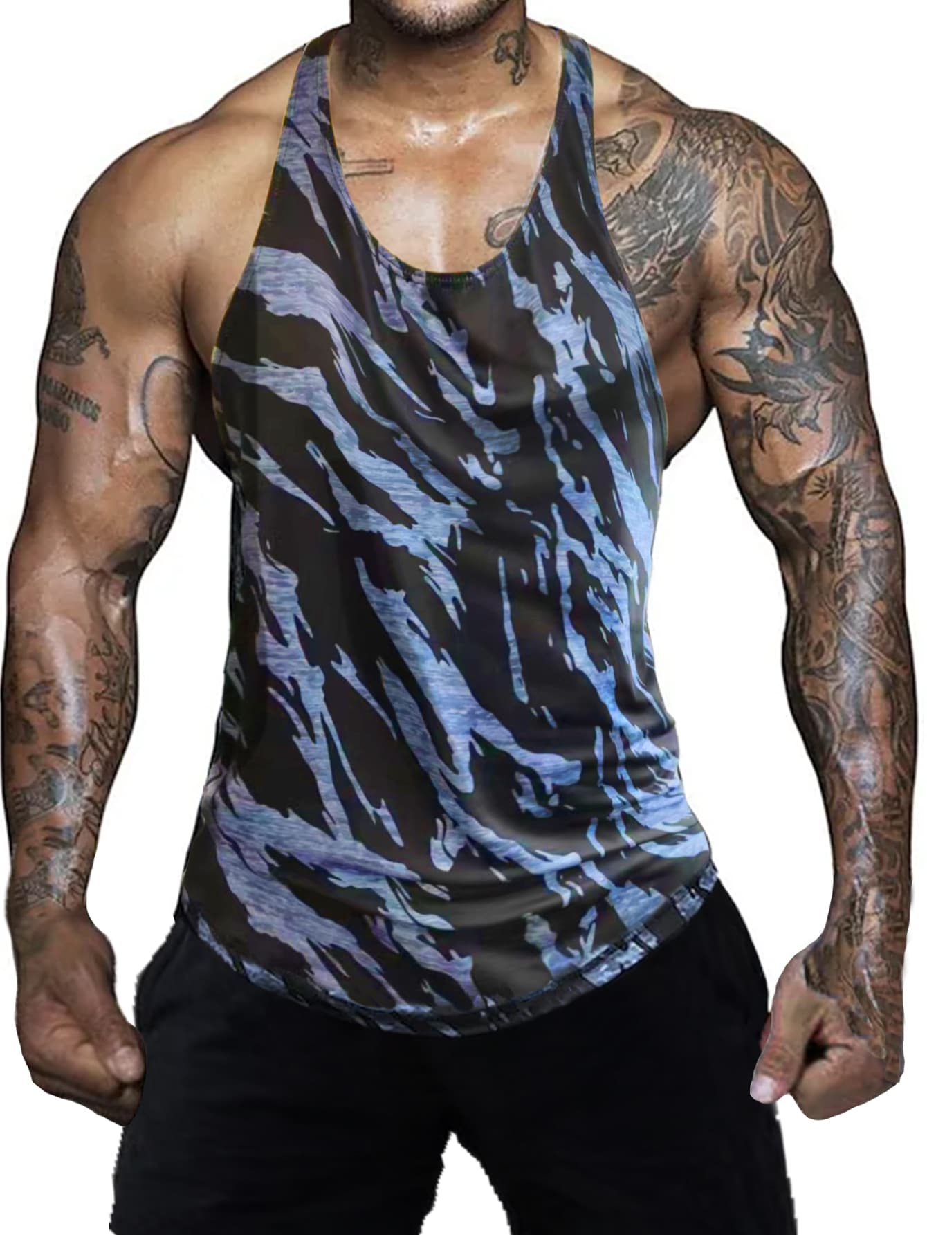 Manfinity Sport Corelite 男士全身印花工字背心 运动背心 健身上衣 健身上衣 透气 - 彩色 - 查看 1