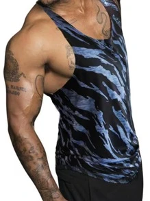 Manfinity Sport Corelite 男士全身印花工字背心 运动背心 健身上衣 健身上衣 透气 - 彩色 - 查看 3