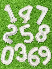 1pc 40 Inch Polyresin Balloon, Number Design Decorative Balloon For Party - Silver - View 1