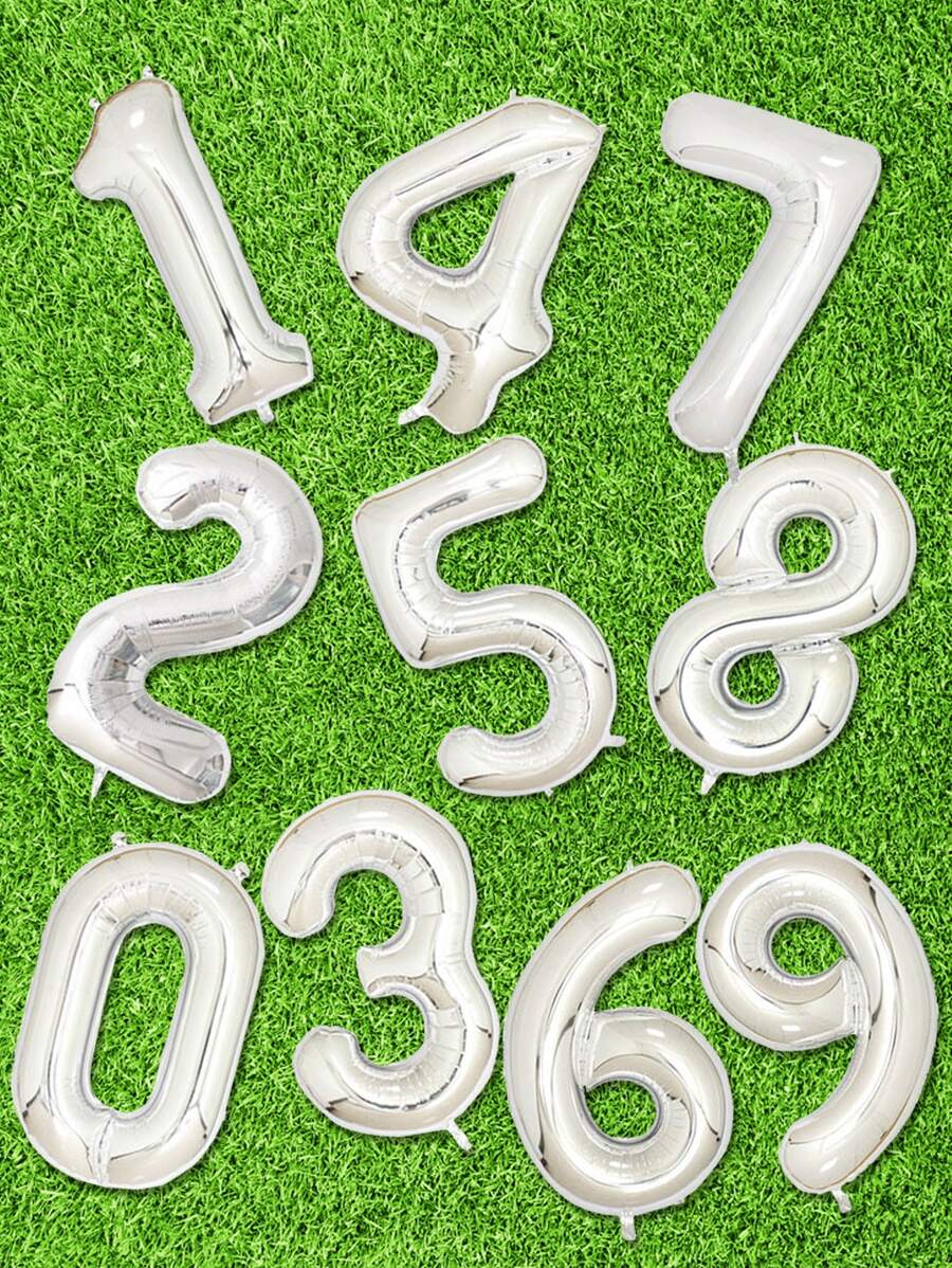 1pc 40 Inch Polyresin Balloon, Number Design Decorative Balloon For Party - Silver - View 1