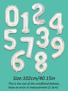 1pc 40 Inch Polyresin Balloon, Number Design Decorative Balloon For Party - Silver - View 4