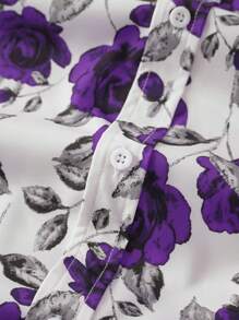 NITAGUT 男士玫瑰印花襯衫 - 白色 - 查看 4