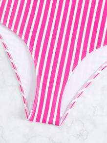 SHEIN Swim Summer Beach Striped Ruched Plunging One Piece Swimsuit - Multicolor - View 7