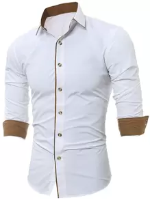 Áo sơ mi Nam Nút phía trước Khối Màu Công việc - trắng - Xem 1