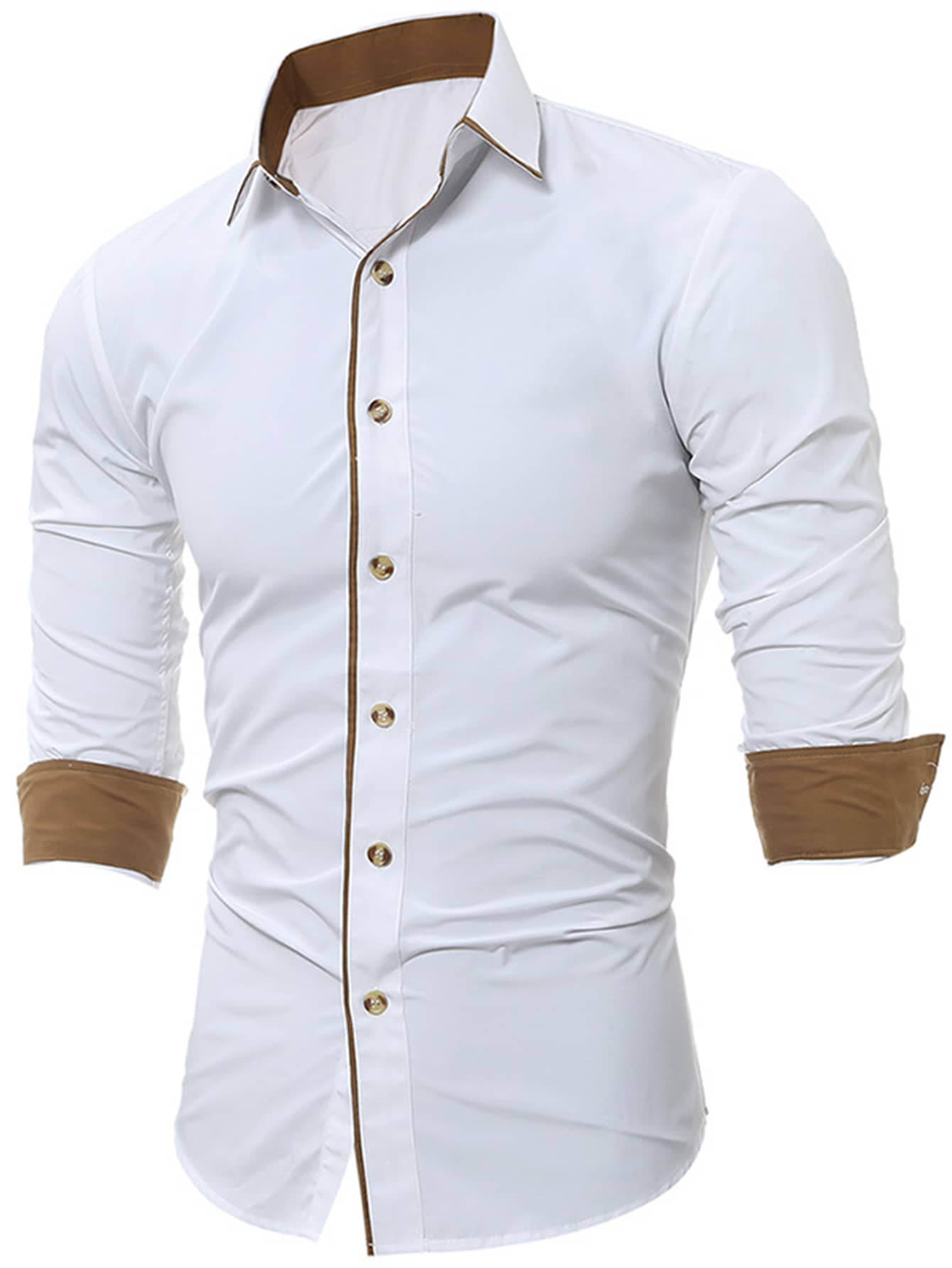 Áo sơ mi Nam Nút phía trước Khối Màu Công việc - trắng - Xem 1