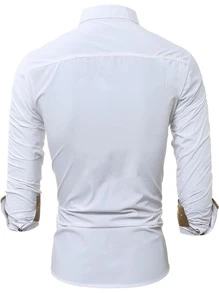 Áo sơ mi Nam Nút phía trước Khối Màu Công việc - trắng - Xem 2