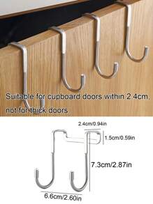 1pc Over The Door Drawer Cabinet Hook, Stainless Steel Double S-Shaped Hook Holder Hanger, Metal Heavy Duty-Free Punching Door Back Hanging Clothes Hook Organizer For Towel Cloth Bag Sundries