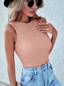 SHEIN LUNE Solid Tank Top - Coral Pink - View 3