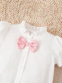 嬰兒泡泡袖前蝴蝶結襯衫和荷葉邊半身裙 - 彩色 - 查看 4