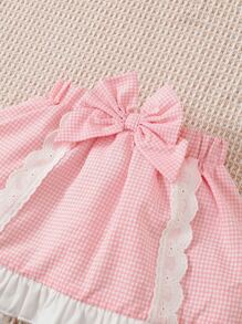 嬰兒泡泡袖前蝴蝶結襯衫和荷葉邊半身裙 - 彩色 - 查看 6