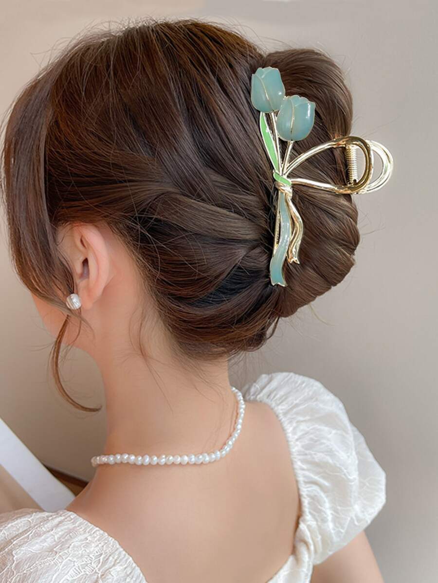 1 Máy Tính Nữ Nhiều Màu Hợp Kim Kẽm Hoa Tulip Vuốt Tóc Có Tua Rua, Phụ Kiện Tóc Thời Trang Làm Quà Tặng Boho - Màu xanh lam - Xem 1