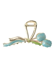 1 Máy Tính Nữ Nhiều Màu Hợp Kim Kẽm Hoa Tulip Vuốt Tóc Có Tua Rua, Phụ Kiện Tóc Thời Trang Làm Quà Tặng Boho - Màu xanh lam - Xem 3