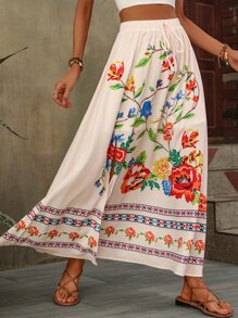 Breezaya Floral Print Knot Waist Split Thigh Skirt