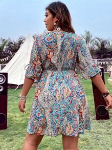 Breezaya Đầm Plus Size cườm đính Thắt nút Trọn gói Paisley Boho - Nhiều màu - Xem 2