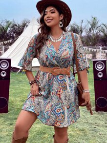 Breezaya Đầm Plus Size cườm đính Thắt nút Trọn gói Paisley Boho - Nhiều màu - Xem 4