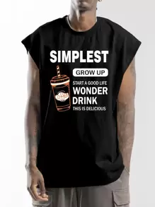 Manfinity 男士標語圖案背心上衣 - 黑色 - 查看 1