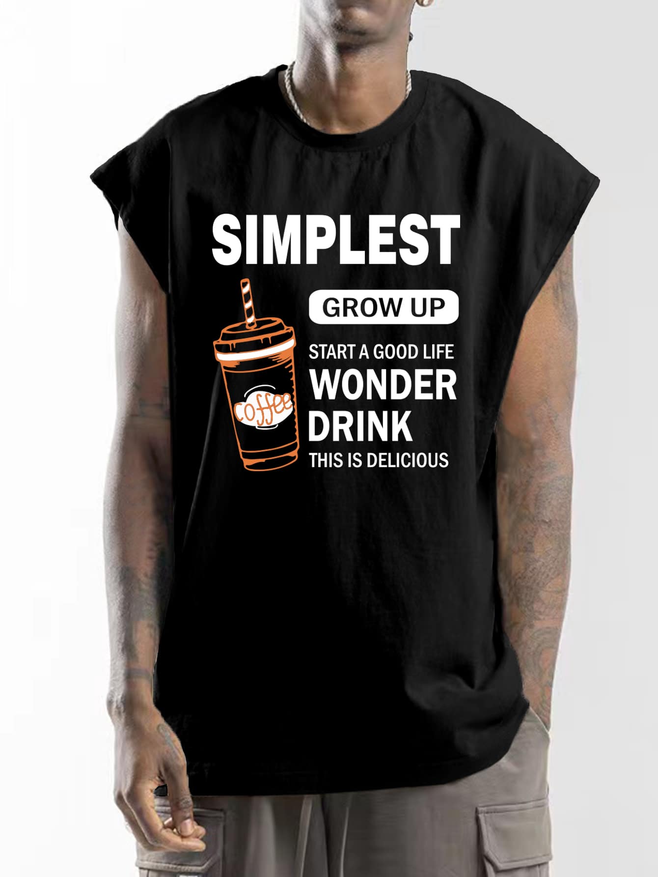 Manfinity 男士標語圖案背心上衣 - 黑色 - 查看 1