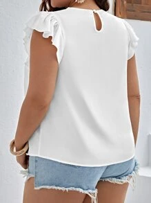 SHEIN VCAY Plus Guipure Lace Panel Ruffle Trim Blouse - White - View 3