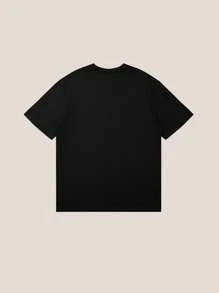 Hombres Camiseta de hombros caídos con estampado de letra - Negro - Ver 2