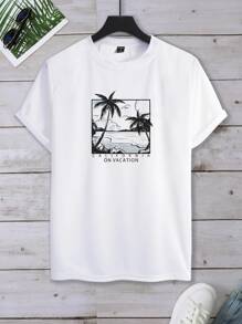 Manfinity Men Tropical & Letter Graphic Tee - White - View 1