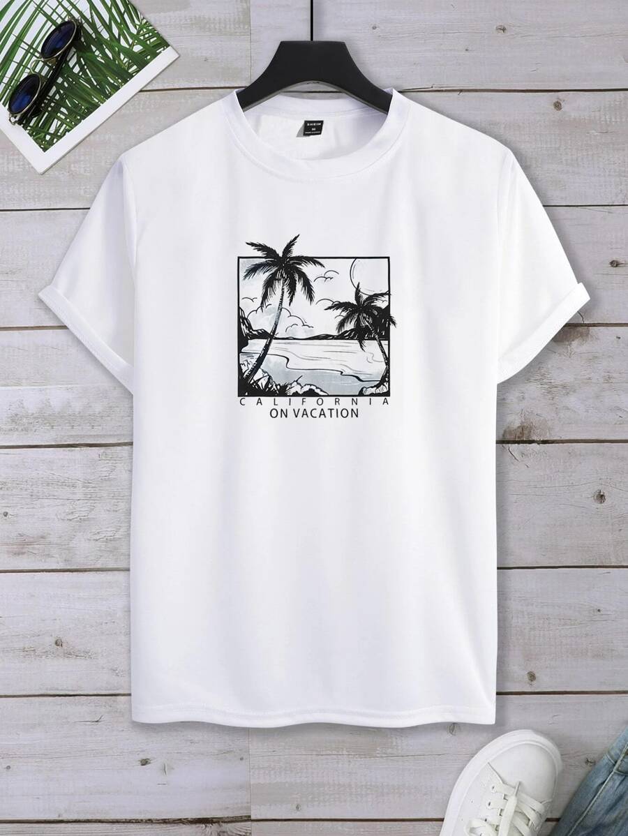 Manfinity Men Tropical & Letter Graphic Tee - White - View 1