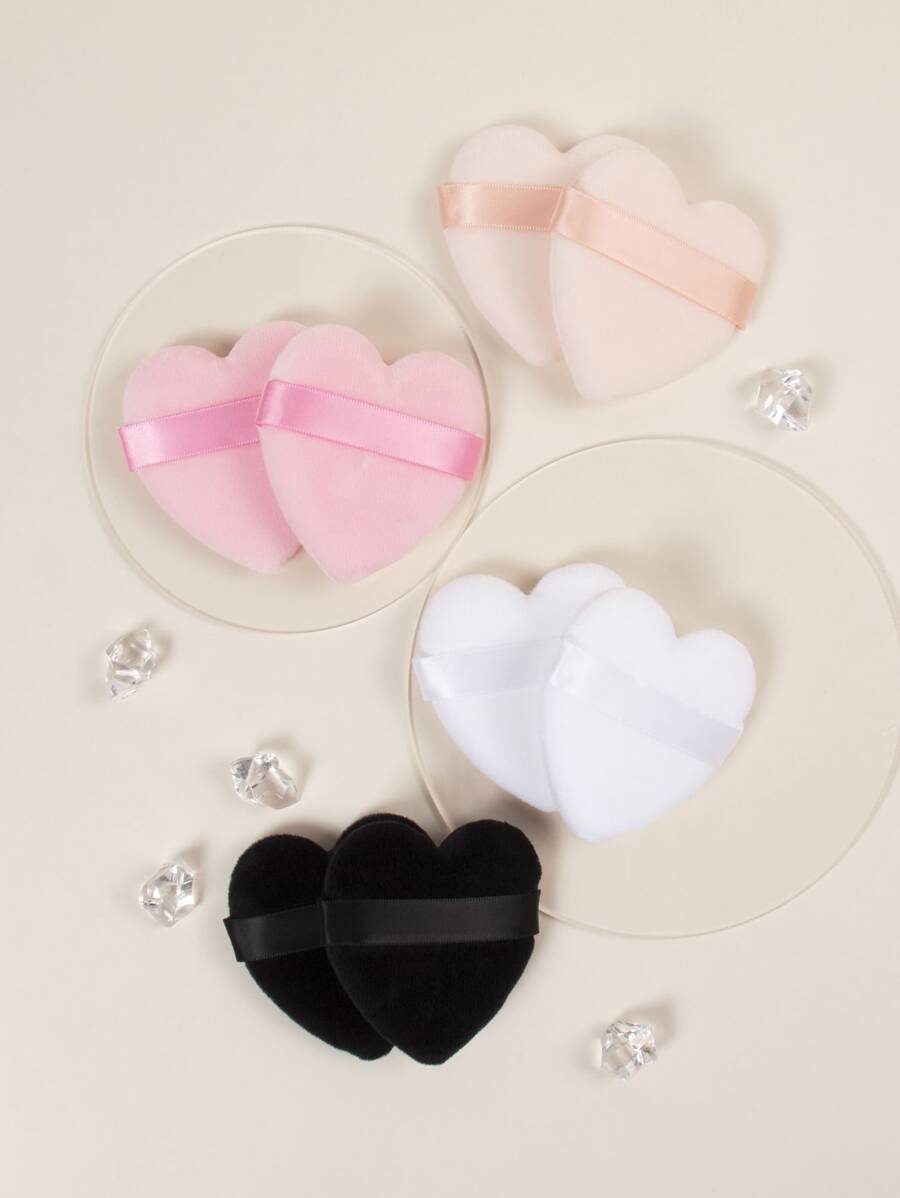 4 Esponjas de maquillaje en forma de corazón, hechas de terciopelo súper suave, diseñadas para contorno, ojos y esquinas, envase para mezclar base de maquillaje. Adecuado para todo tipo de pieles - Multicolor - Ver 1