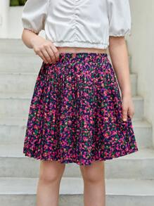 SHEIN 女孩碎花百褶半身裙