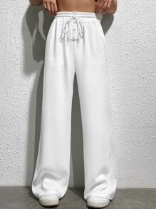 SHEIN EZwear Quần nữ Dây kéo Túi màu trơn Giải trí - trắng - Xem 1